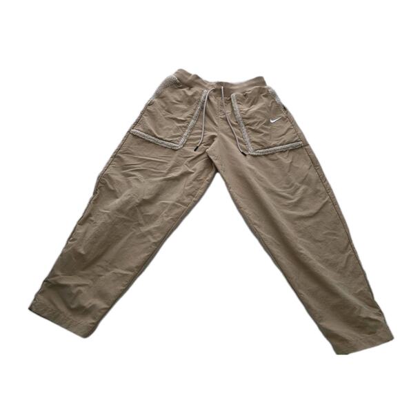 Nike Women's DQ6809-200 Essential Woven High Rise Pants Joggers Beige M Sherpa - Picture 1 of 13